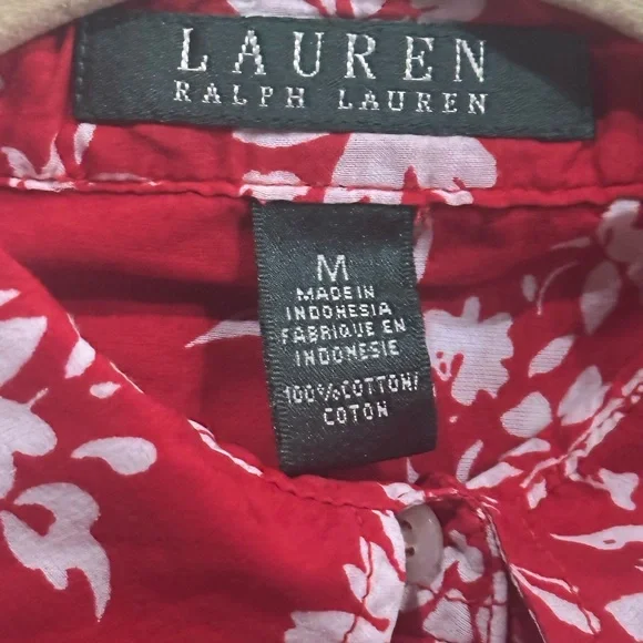 Lauren Ralph Lauren Women’s Red Floral Button Down Shirt 3/4 Sleeve - Picture 3 of 4